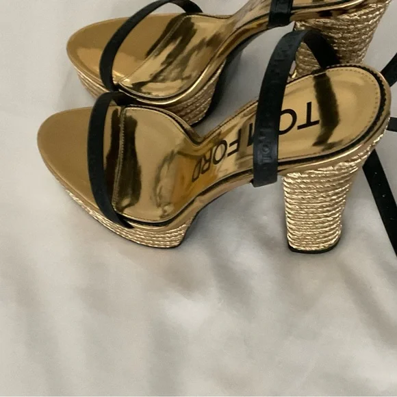 Tom Ford Gold and Black Strappy Heels size 38.5 - Picture 11 of 12